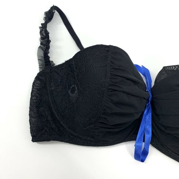 Frederick's Of Hollywood Bra Black Lace Floral Mesh Underwire Womens - Picture 2 of 7